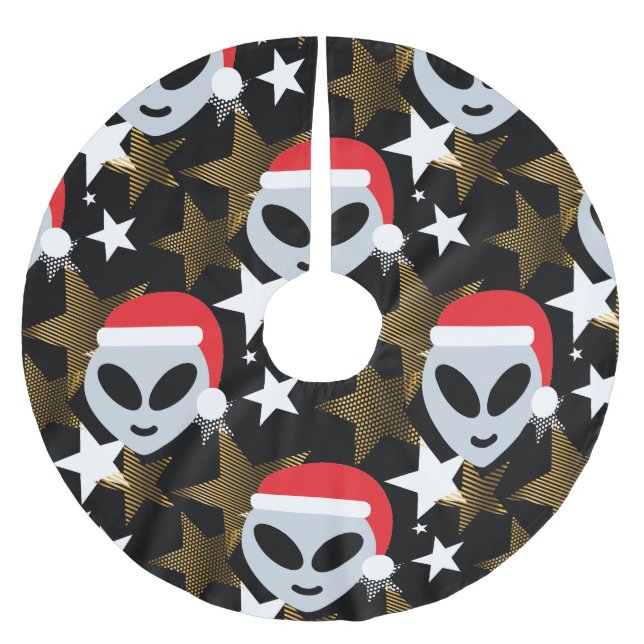 santa Alien emoji Weihnachtsbaumrock Polyester Weihnachtsbaumdecke (Vorderseite)
