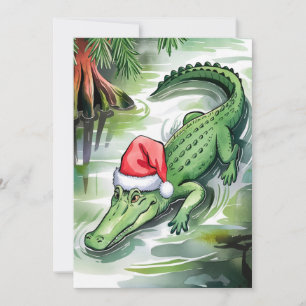 Santa-Alligator schwimmt im Bayou Feiertagskarte