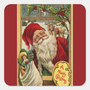 Santa am Fenster mit Aufkleber am Spielplatz