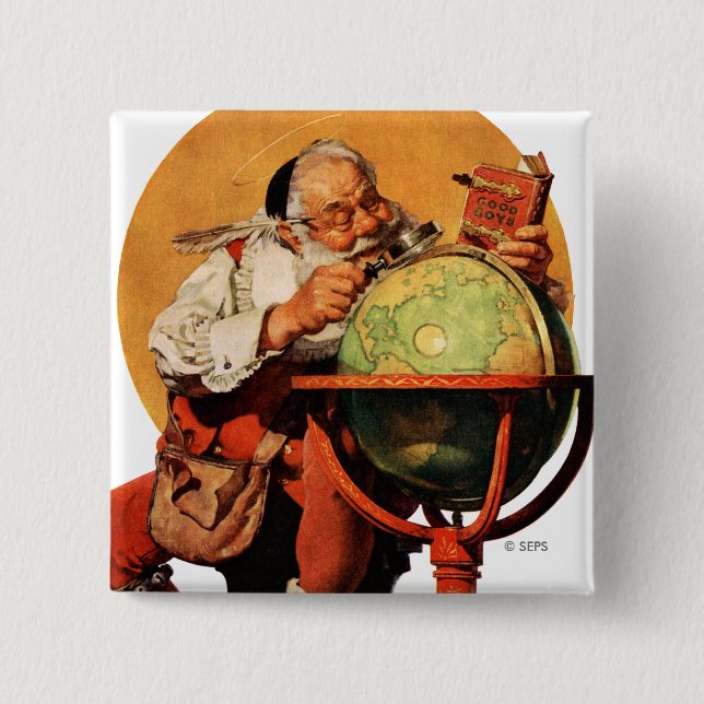 Santa am Globus Button (Vorderseite)