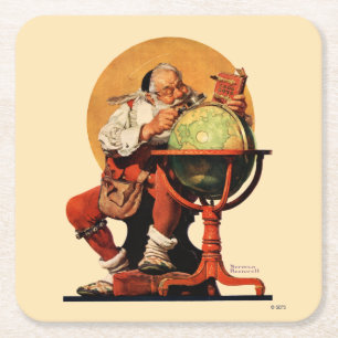 Santa am Globus Rechteckiger Pappuntersetzer