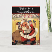 Santa am Kamin mit Puppen Vintage Retro