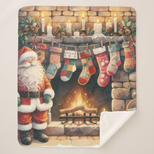 Santa am Kamin Weihnachtsstrümpfe Sherpadecke