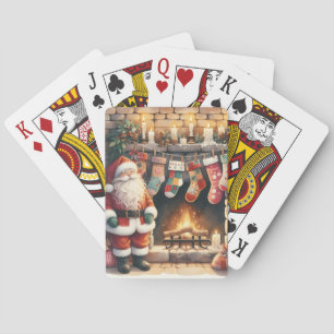 Santa am Kamin Weihnachtsstrümpfe Spielkarten