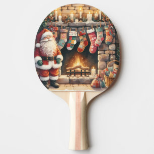 Santa am Kamin Weihnachtsstrümpfe Tischtennis Schläger