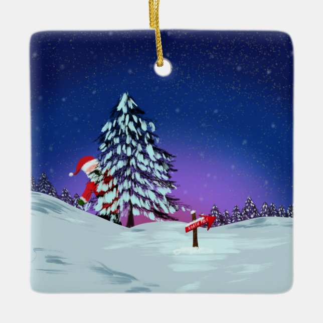 Santa am Nordpol Keramikornament (Vorderseite)