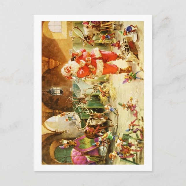 Santa am Nordpol Rentierstände Feiertagspostkarte (Vorderseite)