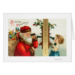 Santa am Telefon mit Kleinem Mädchen