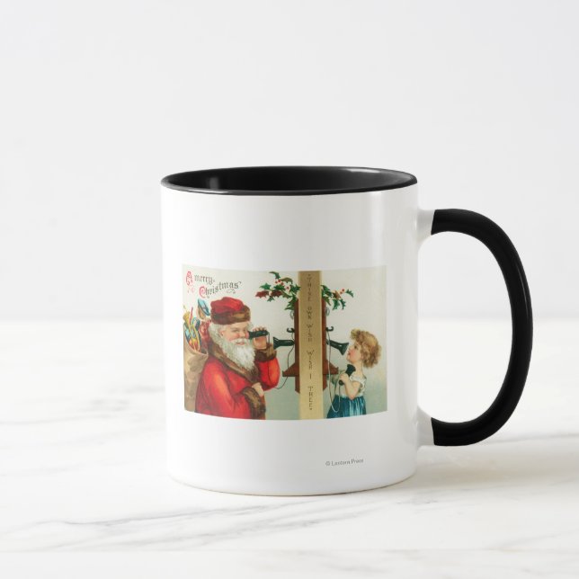 Santa am Telefon mit Kleinem Mädchen Tasse (Rechts)