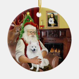 Santa-Amerikanischer Eskimo-Hund Keramik Ornament