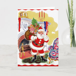 Santa an der Feuerstelle Bringspielzeuge Feiertagskarte