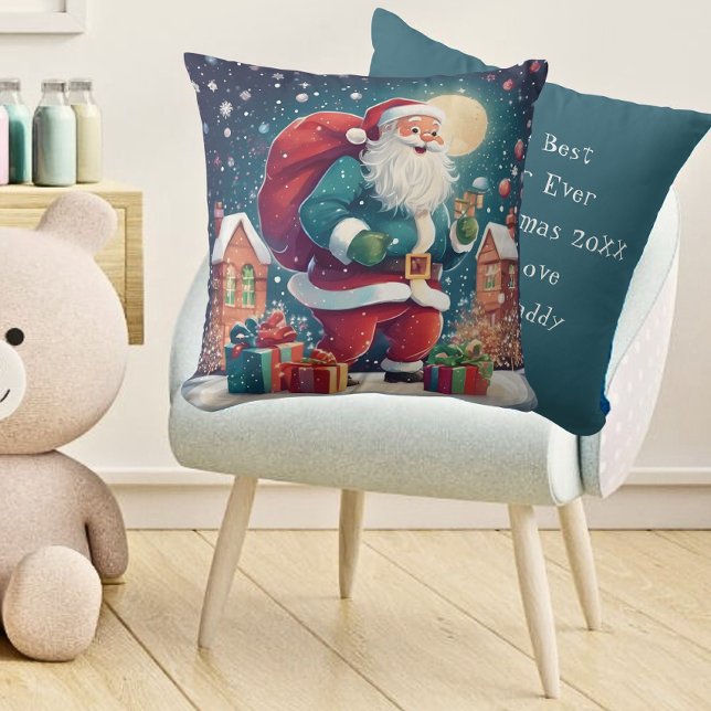 Santa an einem schneebedeckten Weihnachtsabend | A Kissen (Front And Back)