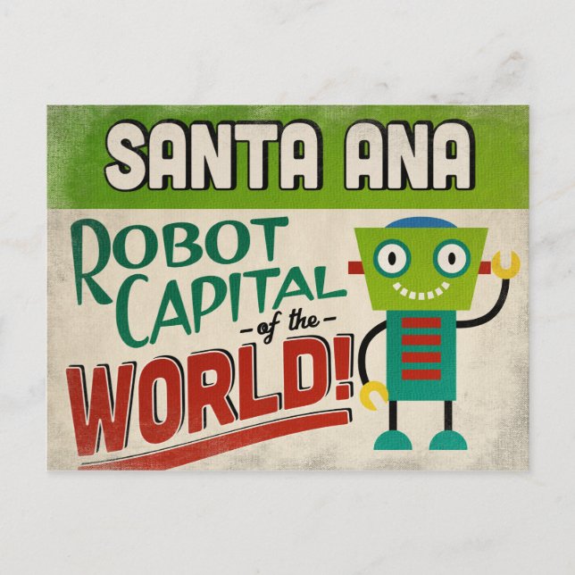 Santa Ana California Robot - Funny Vintag Postkarte (Vorderseite)