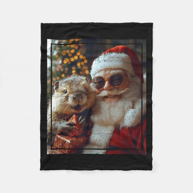 Santa And Beaver Selfie Funny Christmas Design  Fleecedecke (Vorderseite)
