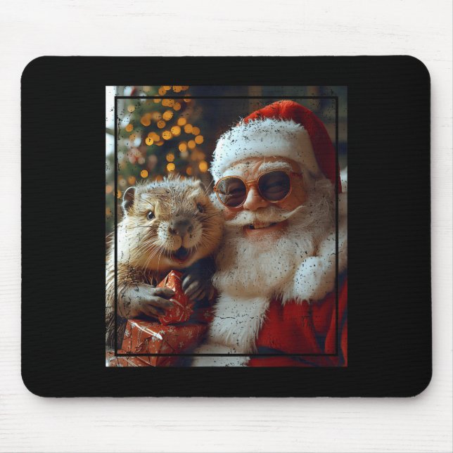 Santa And Beaver Selfie Funny Christmas Design  Mousepad (Vorne)