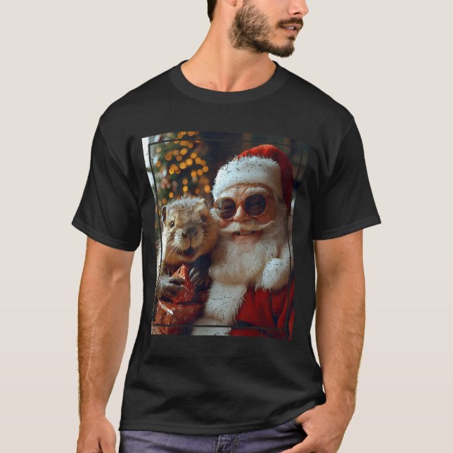 Santa And Beaver Selfie Funny Christmas Design  T-Shirt (Vorderseite)