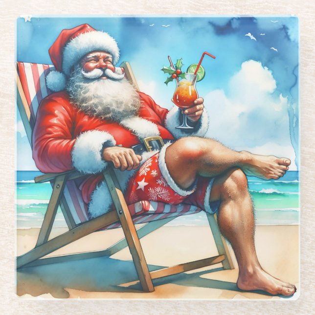 Santa and Bloody Marry Funny Snowbirds Weihnachten Glasuntersetzer (Vorderseite)