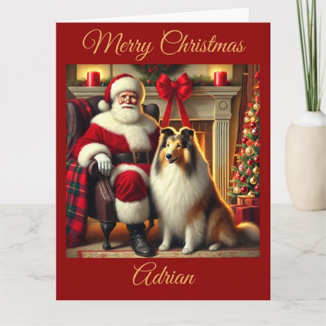 Santa and Collie im Weihnachtsfest Karte (Vorderseite)