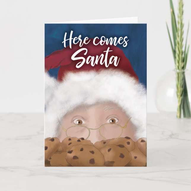 Santa and Cookies Watercolor Christmas Card Karte (Vorderseite)