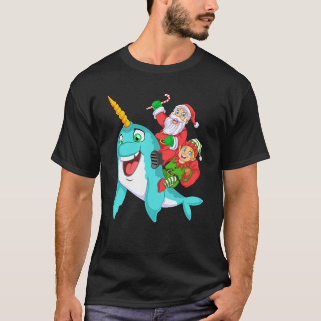 santa and elf riding narwhal T-Shirt (Vorderseite)