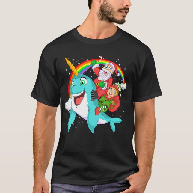 santa and elf riding narwhal T-Shirt (Vorderseite)