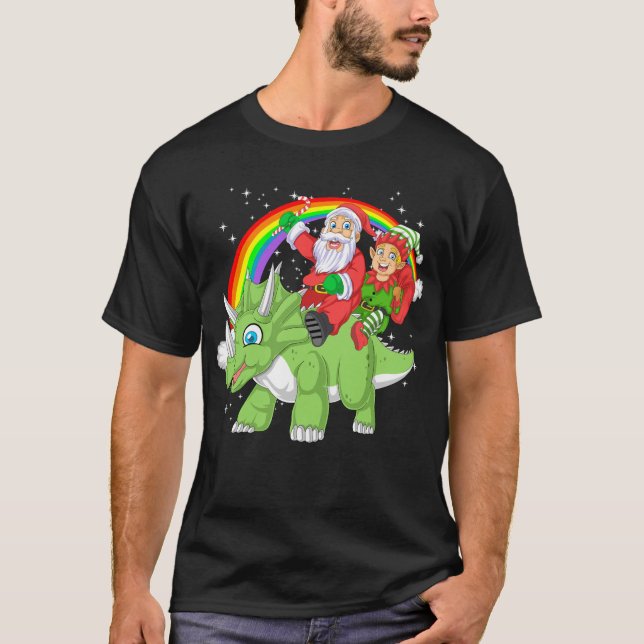 santa and elf riding triceratops T-Shirt (Vorderseite)