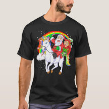 santa and elf riding unicorn