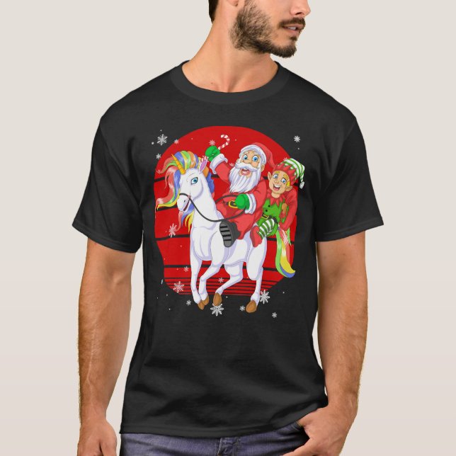 santa and elf riding unicorn T-Shirt (Vorderseite)
