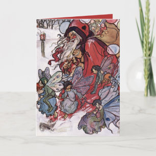 Santa and Fairies von Florence Harrison Feiertagskarte