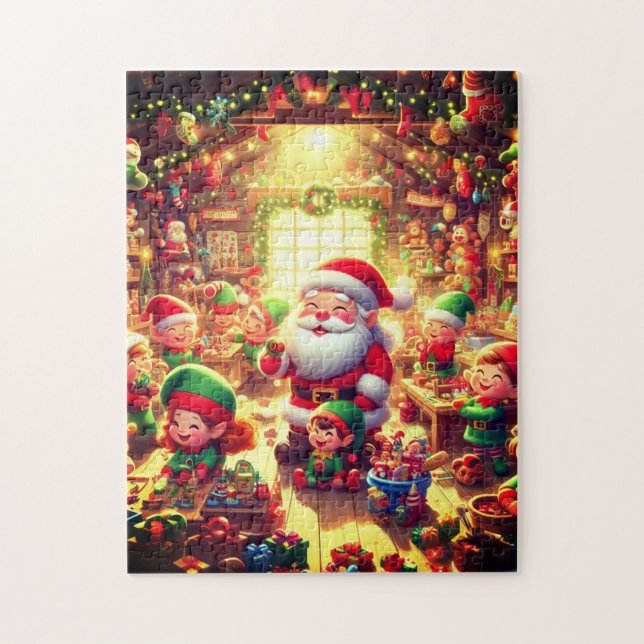 Santa and His Cute Little Elves Christmas Holiday Puzzle (Vertikal)