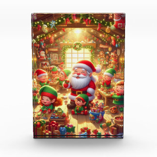 Santa and His Cute Little Elves in His Workshop Fotoblock