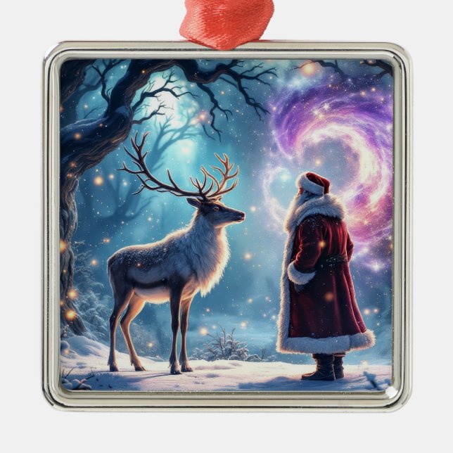 Santa and his Reindeer on Christmas Eve magic Ornament Aus Metall (Vorne)