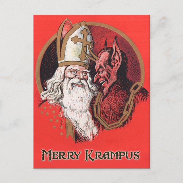 Santa and Krampus Postcard Feiertagspostkarte (Vorderseite)