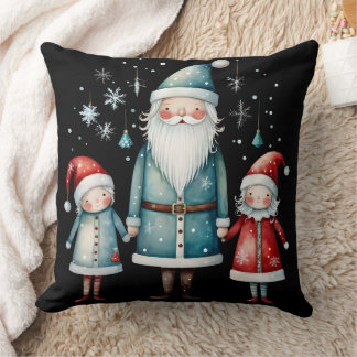 Santa and Little Helpers Throw Pillow Kissen