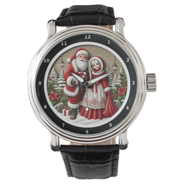 Santa and Mrs. Claus Christmas Scene Armbanduhr (Vorderseite)