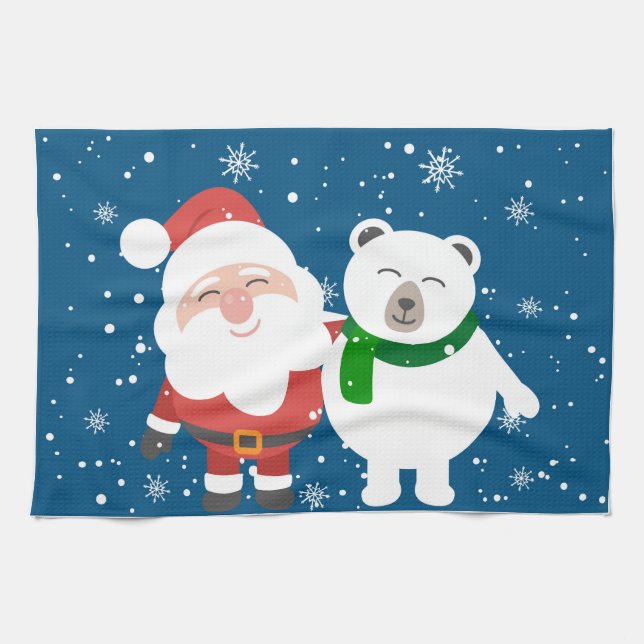 Santa and Polar Bear Geschirrtuch (Horizontal)