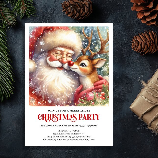 Santa and Red Nose Rudolph Christmas Party Invite Einladung (Santa and Red Nose Rudolph Christmas Party Invite)