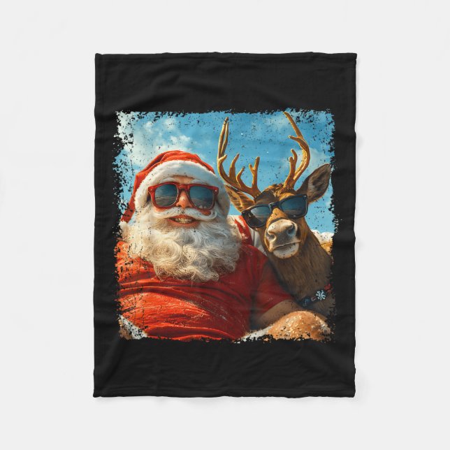 Santa And Reindeer Selfie Funny Christmas Vacation Fleecedecke (Vorderseite)