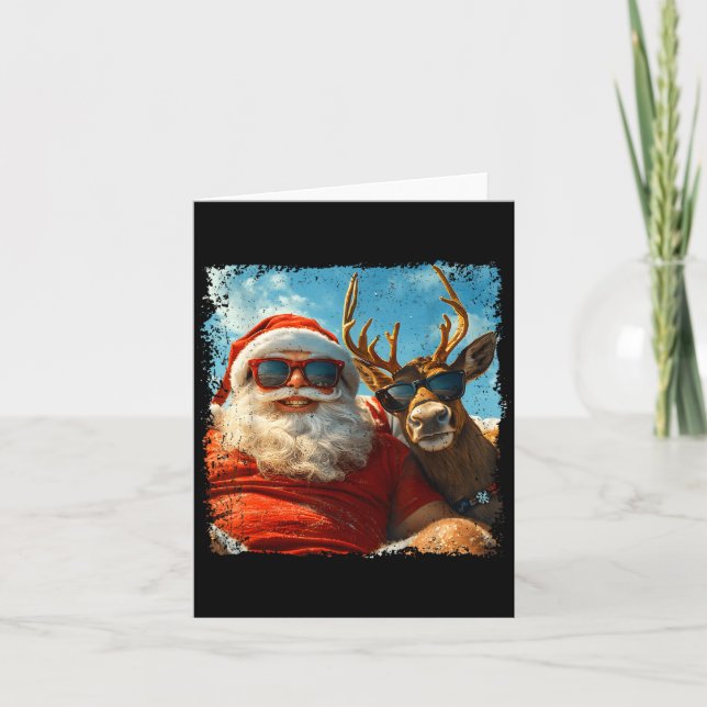 Santa And Reindeer Selfie Funny Christmas Vacation Karte (Vorderseite)