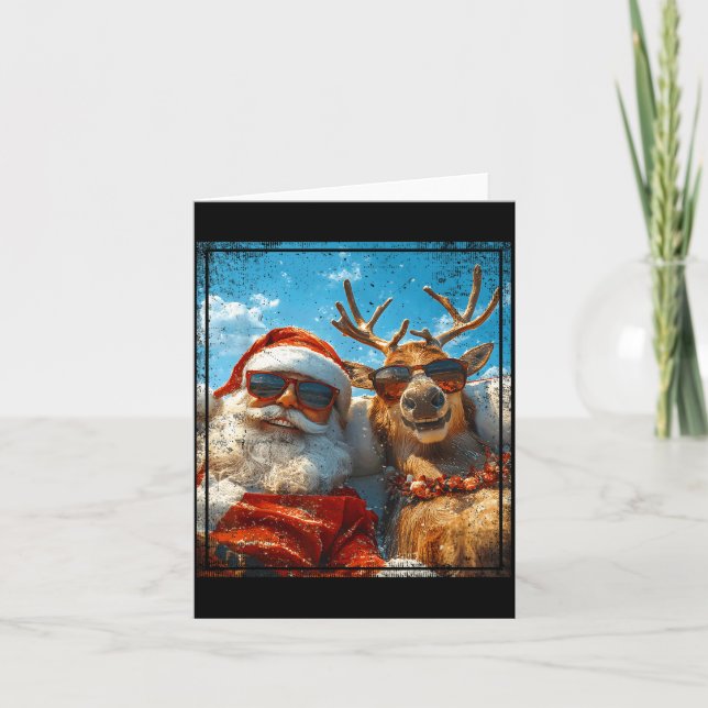 Santa And Reindeer Selfie Funny Christmas Vacation Karte (Vorderseite)