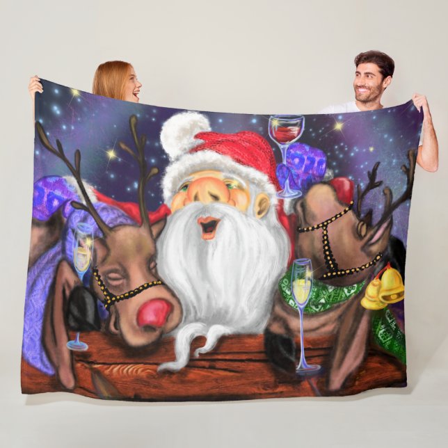 Santa and Reindeers Funny Cgristmas Fleece Blanket (Beispiel)