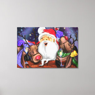 Santa and Reindeers Funny Christmas Canvas drucken Leinwanddruck