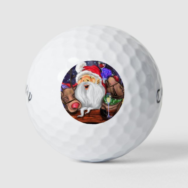 Santa and Reindeers Funny Christmas Golf Balls Golfball (Vorderseite)