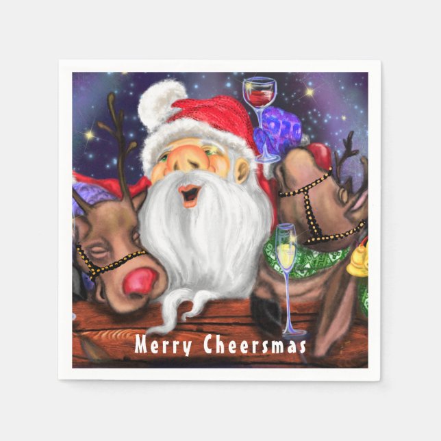 Santa and Reindeers Funny Christmas Napkins Serviette (Vorderseite)