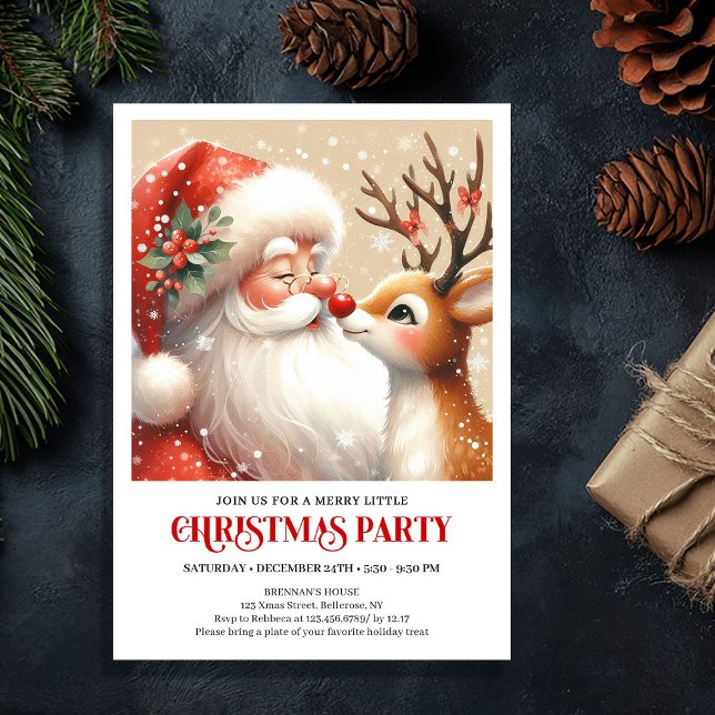 Santa and Rudolph Festive Holiday Party Invitation Einladung (Santa and Rudolph Festive Holiday Party Invitation)
