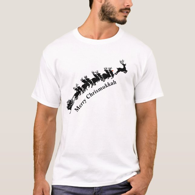 Santa and Sleigh Silhouette Chrismukkah T - Shirt (Vorderseite)