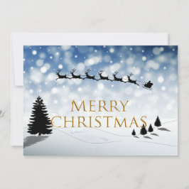 Santa and Sleigh silhouette Snow scene Personalize Feiertagskarte