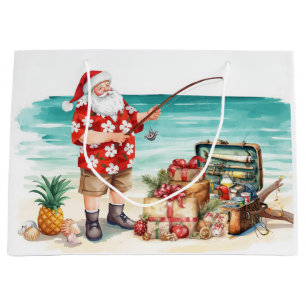 Santa-Angler-in-Hawaii-Hemd-Weihnachtsgeschenktasc Große Geschenktüte