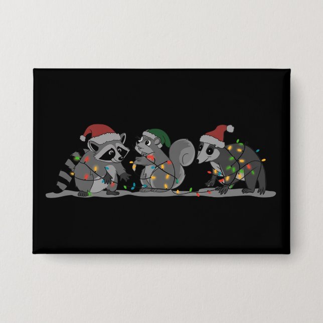 Santa Animals Xmas Silly Racoon Opossum Squirrel Button (Vorderseite)