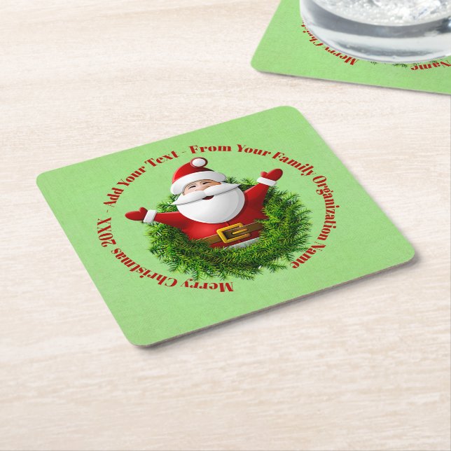 Santa Ankündigung Ihres Textnamen Jahr rot Grün Rechteckiger Pappuntersetzer (angewinkelt)